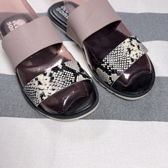 Sorel Womens Ella II Slide Sandals 7.5 Leather Snakeskin Print Summer Travel - Picture 3 of 10